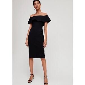 Babaton Ruslan Contour Dress Size 10 Black Off Shoulder Midi Bodycon Aritzia